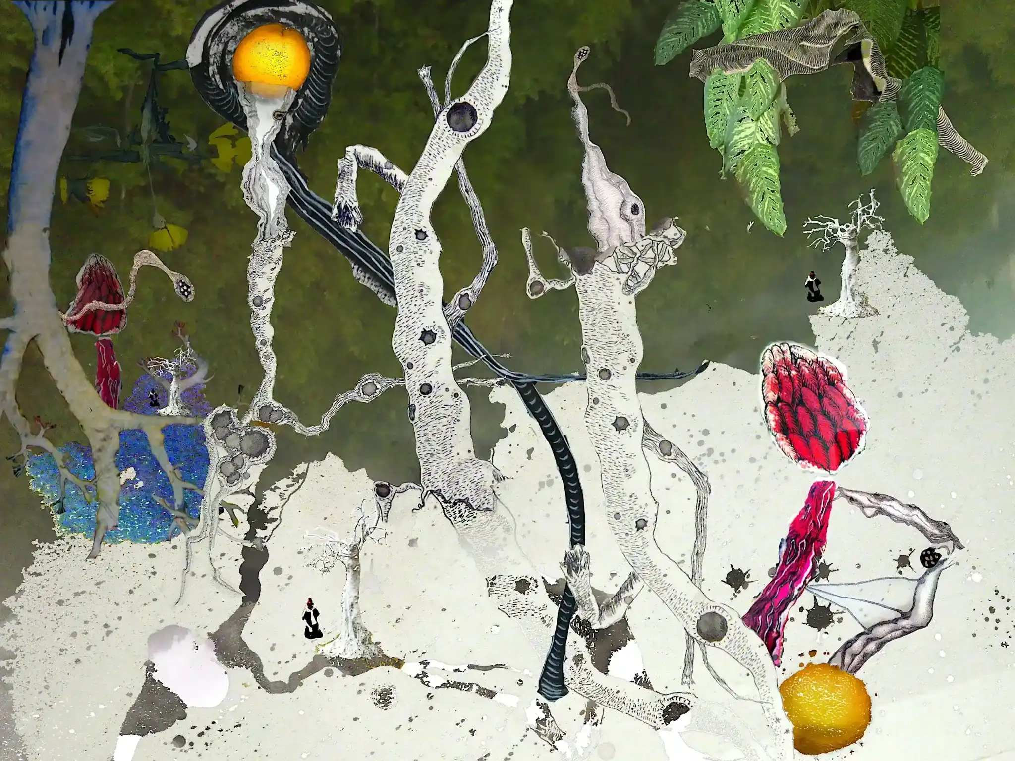 Orman 4 - Organic forest collage using watercolor, ink and plant extracts by Can Maden (2014)